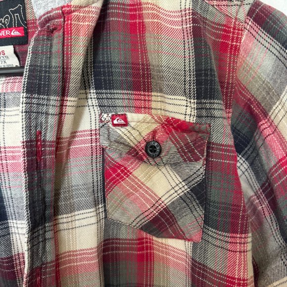 Quiksilver hooded flannel shirt Kids Size 7x red/grey/cream surf skater beach - Picture 7 of 7